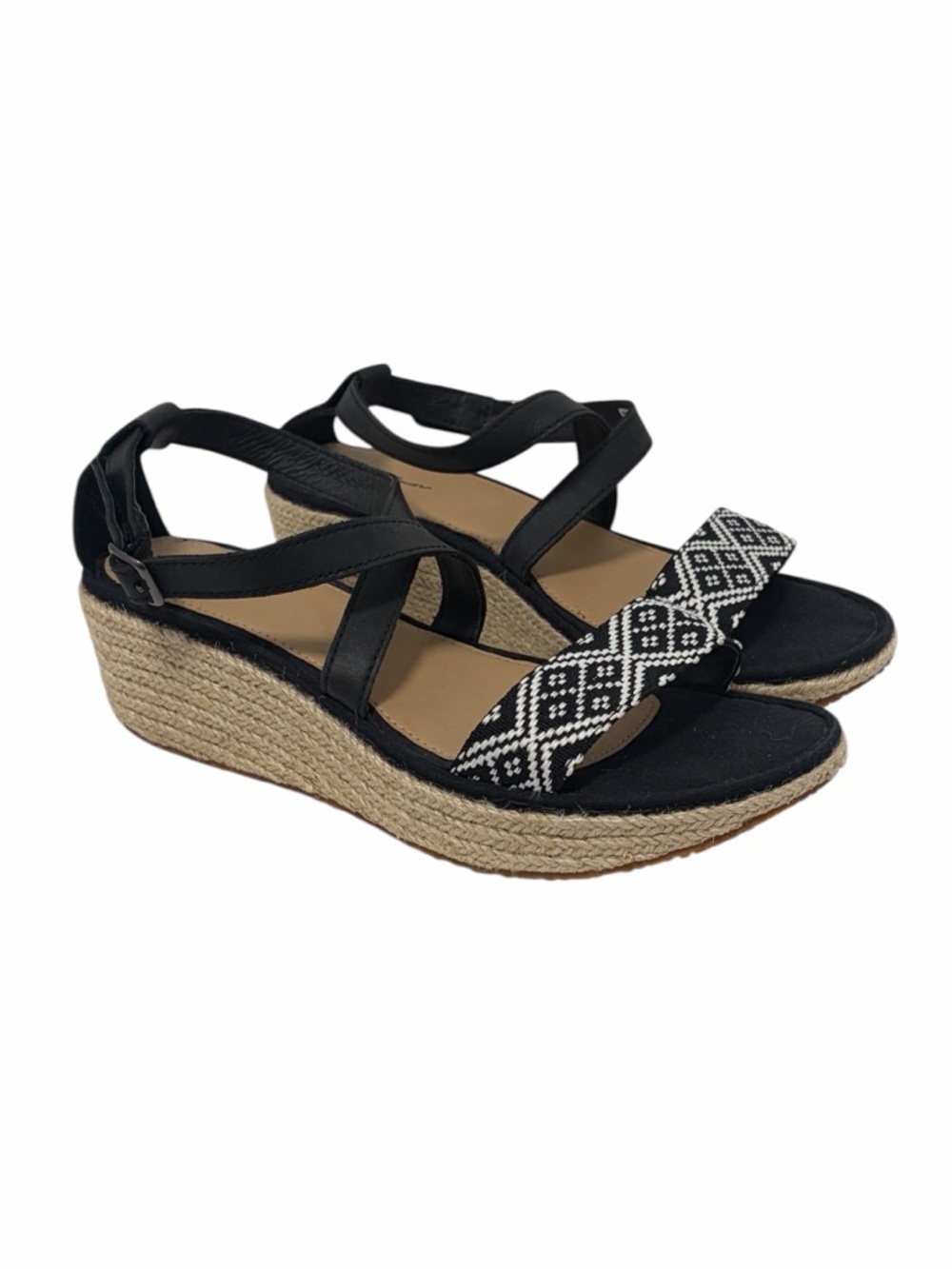 Eddie Bauer Black & White Wedge Espadrille Strappy Sandals - Like New - 8.5